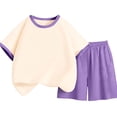 thumbnail image 1 of FSYBOA Girls Casual Outfit Sets, Crewneck Relaxed Summer 2 Piece Kids Clothing Set Purple Size 9-10T, 1 of 4