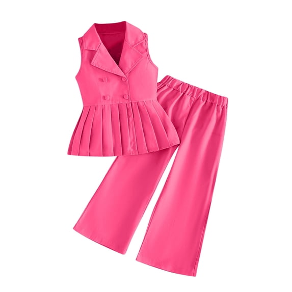 FSYBOA Girls Casual Outfit Sets, Sleeveless Summer 2 Piece Elastic Waist Kids Clothing sets Hot Pink Size 2-3T