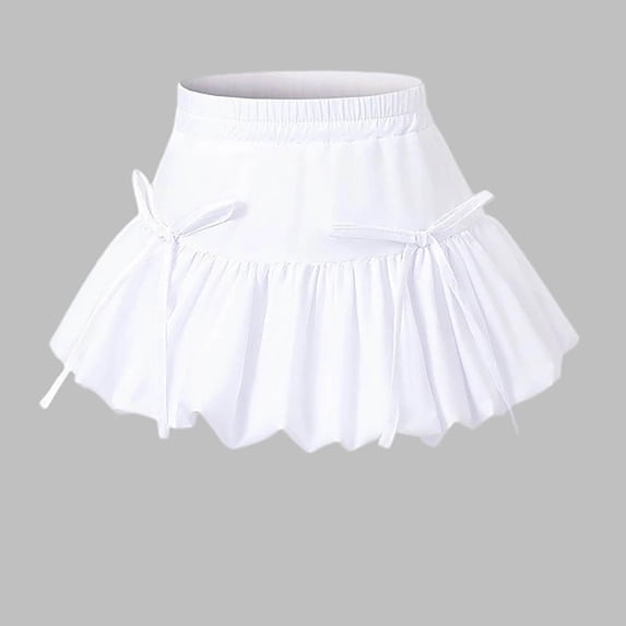 FSYBOA Girls Casual Skirts, School Uniforms Elastic Waist Princess Summer Kids Mini Skorts White Size 10-11T