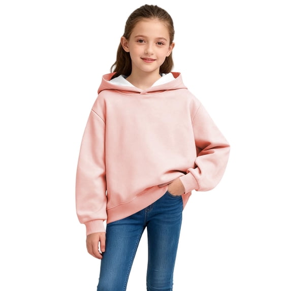 FSYBOA Girls Cotton Hoodies Size 6T, Fashion Long Sleeve Casual Pullover Kids Hooded Sweatshirts Pink