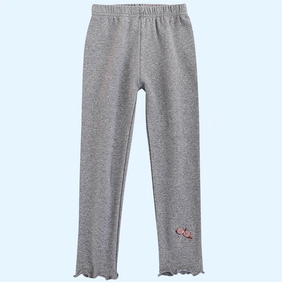 FSYBOA Girls Cotton Leggings, Outdoor Activity Casual Elastic Waist Stretch Fall Bottoms Gray Size 9-10T
