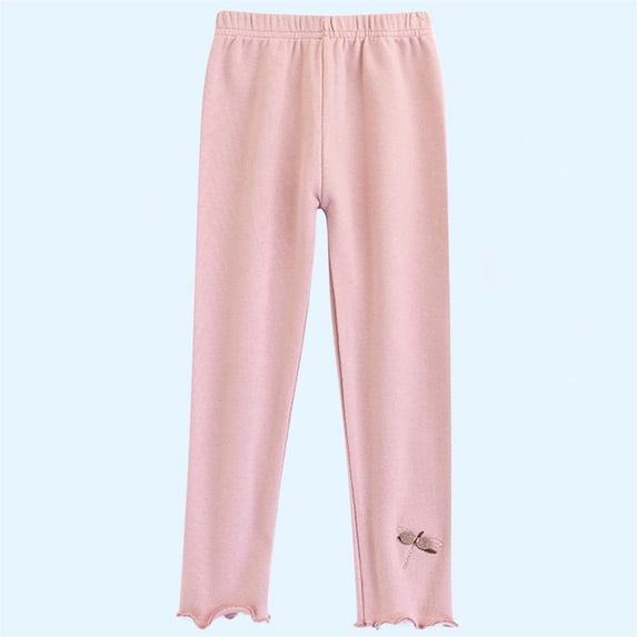 FSYBOA Girls Cotton Leggings, Outdoor Activity Stretch Elastic Waist Casual Fall Bottoms Pink Size 2-3T