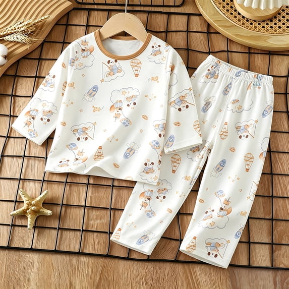 FSYBOA Girls Cotton Outfit Set, 3/4 Sleeve Fall Casual 2 Piece Tops and Pants Brown Size 4-5T