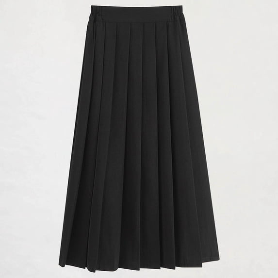 FSYBOA Girls Cotton Skirts, Summer Casual School Elastic Waist Girls Pleated Skirt Black Size 14-16T