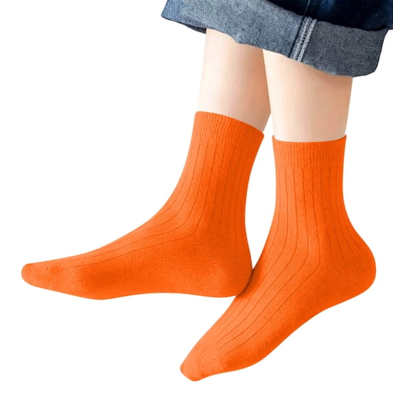 FSYBOA Girls Cotton Socks Size 12T, Stretchable Solid Color Soft Casual Kids Crew Socks Orange