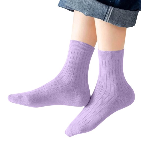 FSYBOA Girls Cotton Socks, Solid Color Soft Stretchable Casual Kids Crew Socks Hot Pink Size 9-12T