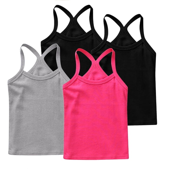FSYBOA Girls Cotton Tank Tops, Cute Sleeveless Casual 4 Piece Kids Summer T-Shirts Hot Pink Size 7-8T
