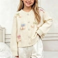 thumbnail image 1 of FSYBOA Girls Crew Neck Sweaters, Knitted Long Sleeve Button Casual Kids Falll Cardigan White Size 4-5T, 1 of 7