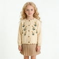 thumbnail image 1 of FSYBOA Girls Crew Neck Sweaters Size 8T, Button Knitted Embroidered Long Sleeve Kids Falll Cardigan Beige, 1 of 9