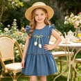 thumbnail image 1 of FSYBOA Girls Denim Dresses Size 4T, Fashion Flutter Sleeve Knee Length Summer Kids Jean Dresses Dark Blue, 1 of 9
