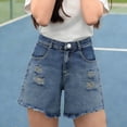 thumbnail image 1 of FSYBOA Girls Denim Shorts, Casual Knee Length Elastic Waist Vacation Jean Summer Shorts Blue Size 12T, 1 of 9