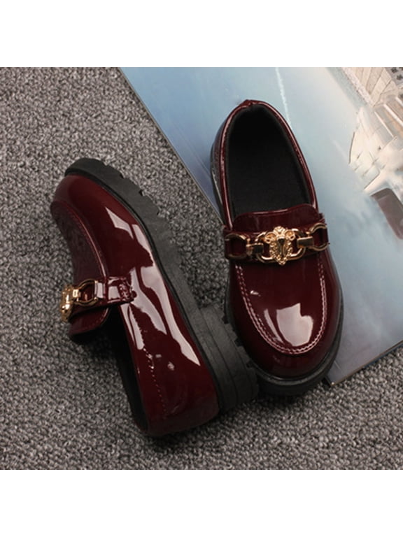 Girls Dress Shoes, Casual Platform Sole Pull On Vacation Kids School Uniform Shoes Wine Size 11(Little Kids)