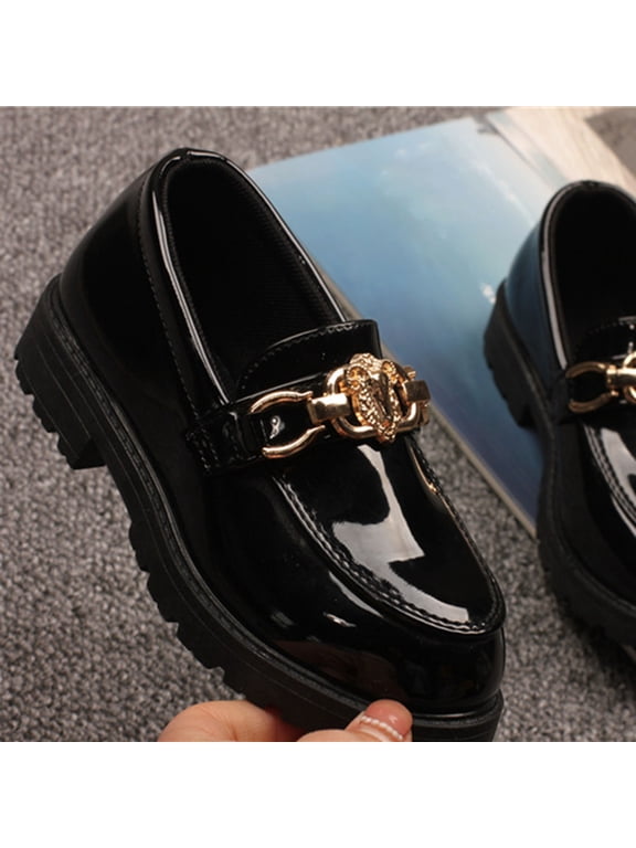Girls Dress Shoes, Casual Vacation Pull On Platform Sole Kids School Uniform Shoes Black Size 10.5(Little Kids)