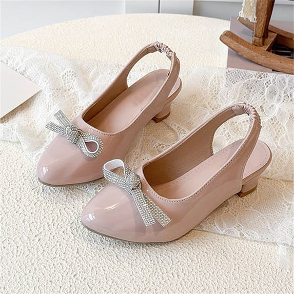FSYBOA Girls Dress Shoes, Closed Toe Dance Low Heel Pull On Kids Flat Shoes Pink Size 1.5(Big Kids)