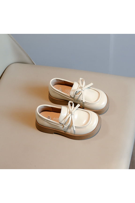 Girls Dress Shoes, Comfortable Casual Pull On Platform Sole Kids School Uniform Shoes Beige Size 11(Little Kids)