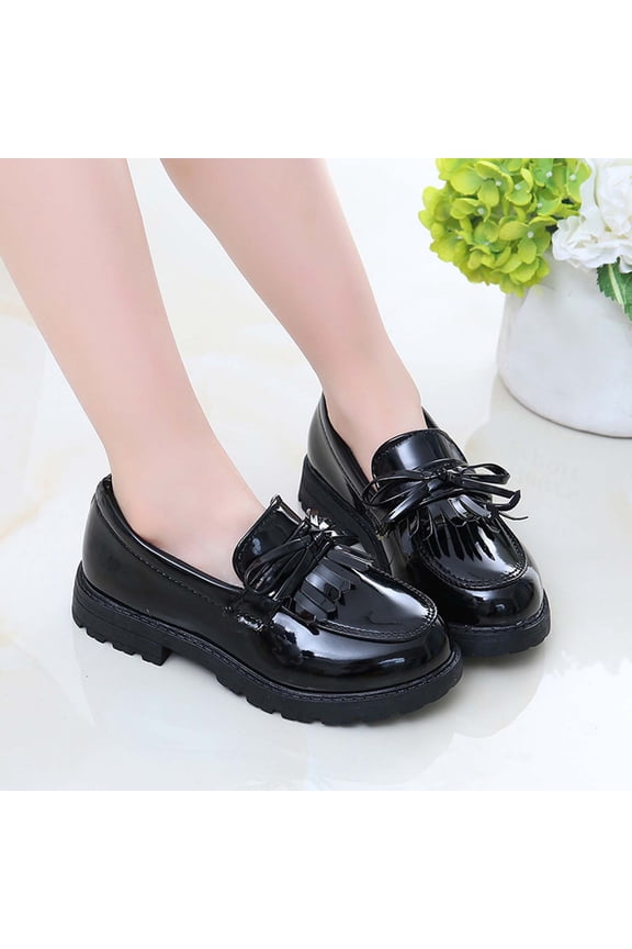 Girls Dress Shoes, Dance Casual Platform Sole Pull On Kids School Uniform Shoes Black Size 9.5T