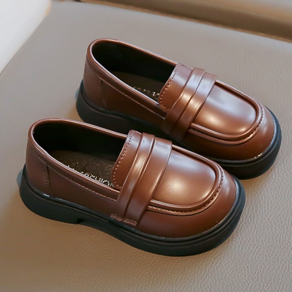 FSYBOA Girls Dress Shoes, Fall Casual Platform Sole Pull On Kids School Uniform Shoes Brown Size 9(Toddler)