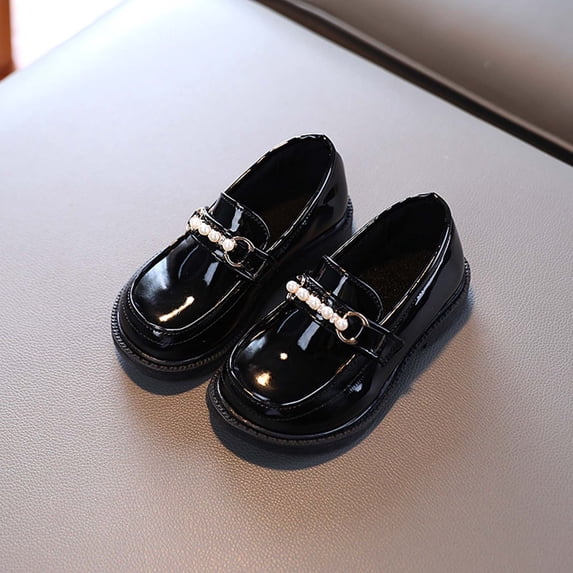FSYBOA Girls Dress Shoes, Gifts Casual Platform Sole Pull On Kids School Uniform Shoes Black Size 2T