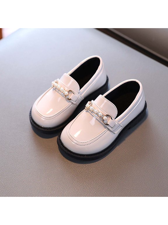 Girls Dress Shoes, Gifts Pull On Casual Platform Sole Kids School Uniform Shoes White Size 3T