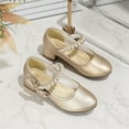 thumbnail image 1 of FSYBOA Girls Dress Shoes, Low Heel Fashion Closed Toe Hook and Loop Strap Kids Flat Shoes Gold Size 13.5(Little Kids), 1 of 7