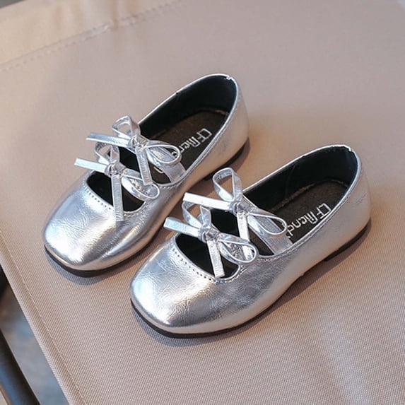 FSYBOA Girls Dress Shoes, Low Heel Fashion Pull On Closed Toe Kids Flat Shoes Silver Size 3(Big Kids)