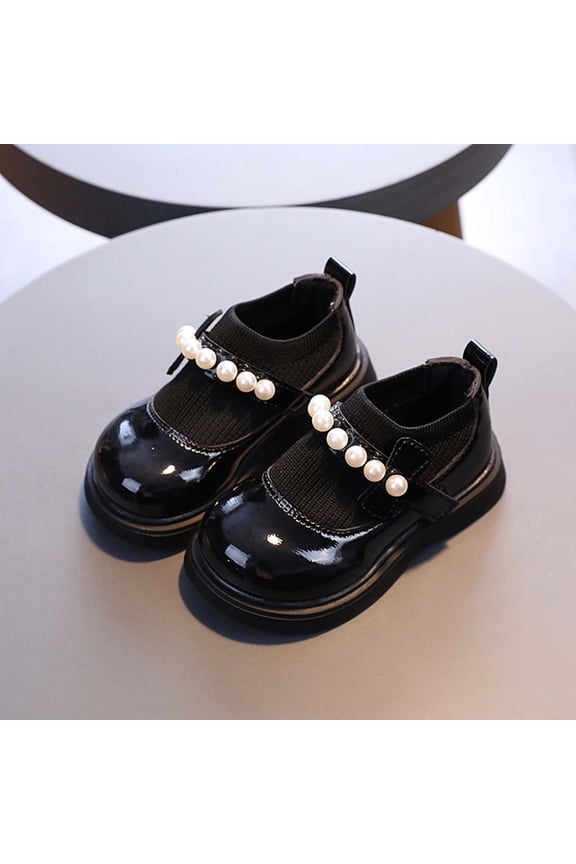 Girls Dress Shoes, Non Slip Platform Sole Pull On Dance Kids Flat Shoes Black Size 3.5T