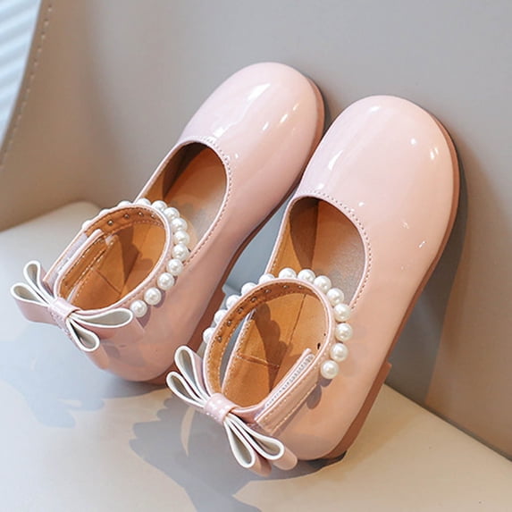 FSYBOA Girls Dress Shoes, Non Slip Soft Soled Hook and Loop Strap Princess Kids Flat Shoes Pink Size 11(Little Kids)