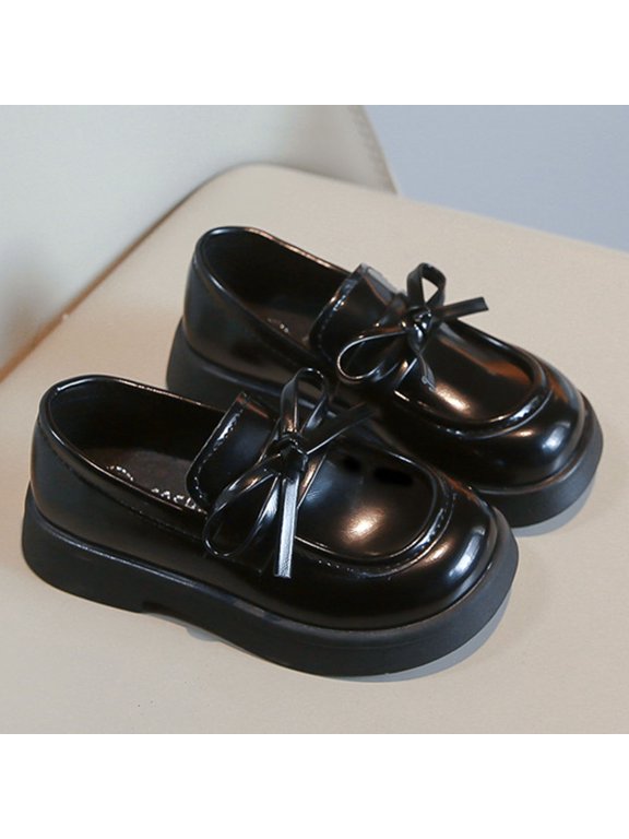 Girls Dress Shoes, Platform Sole Comfortable Casual Pull On Kids School Uniform Shoes Black Size 11.5(Little Kids)