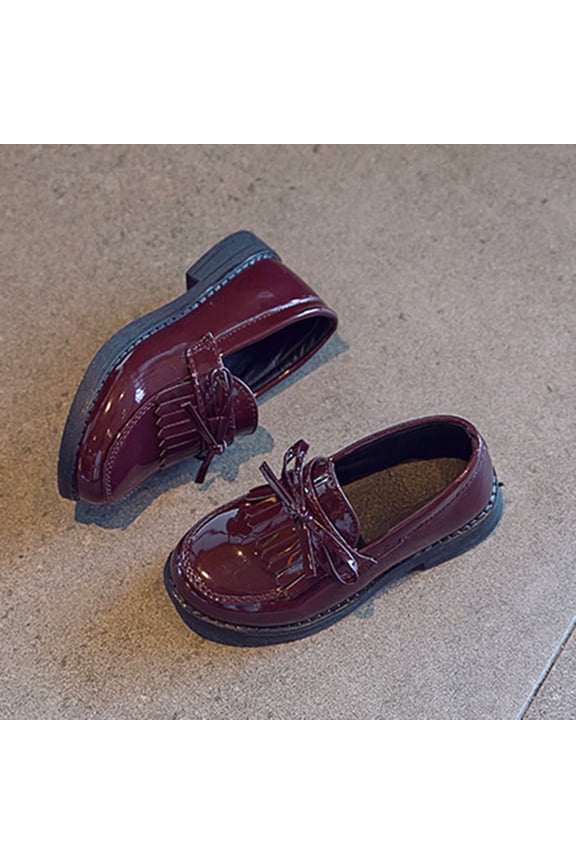 Girls Dress Shoes, Platform Sole Fashion Casual Pull On Kids School Uniform Shoes Wine Size 6(Toddler)