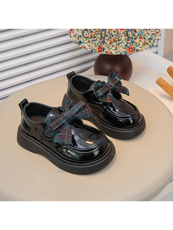 Girls Dress Shoes, Platform Sole Non Slip Casual Pull On Kids Flat Shoes Black Size 3(Big Kids)