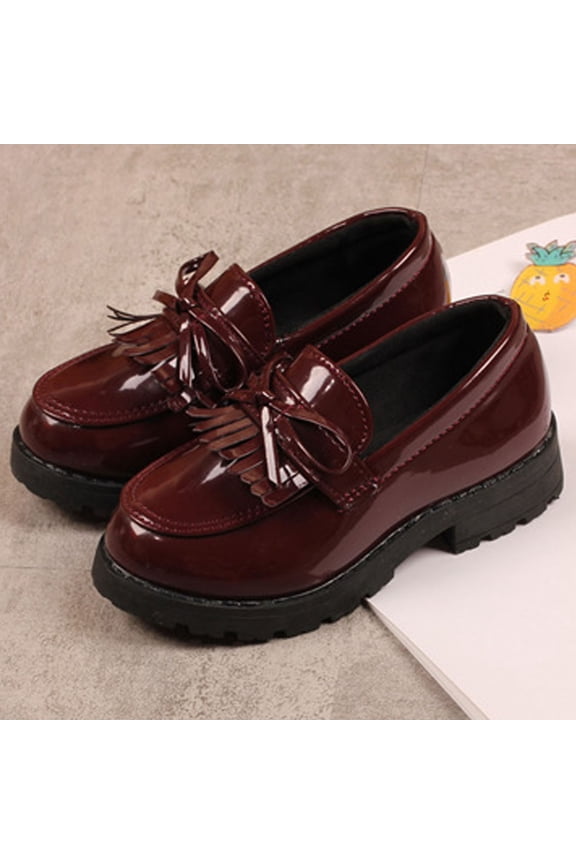 Girls Dress Shoes, Platform Sole Non Slip Casual Pull On Kids School Uniform Shoes Red Size 12.5(Little Kids)