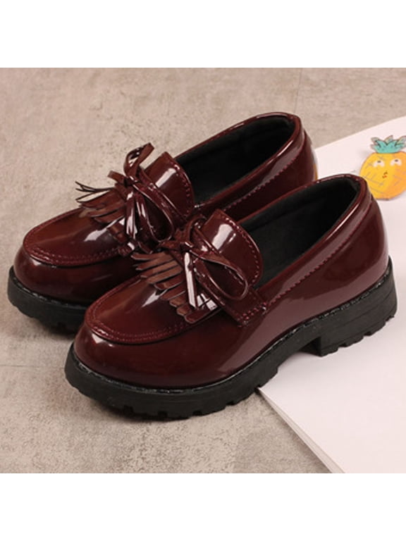 Girls Dress Shoes, Platform Sole Non Slip Casual Pull On Kids School Uniform Shoes Red Size 12(Little Kids)