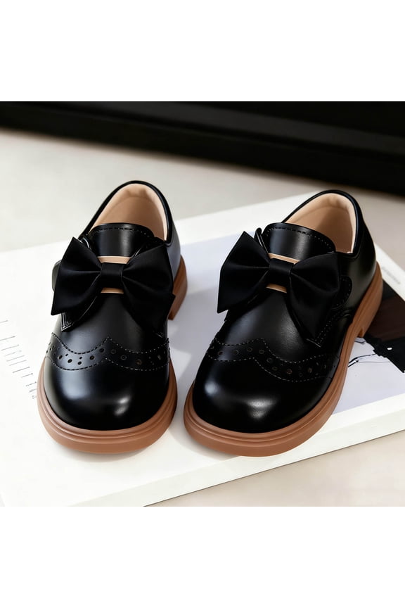 Girls Dress Shoes, Platform Sole Non Slip Fall Pull On Kids Flat Shoes Black Size 6.5(Toddler)