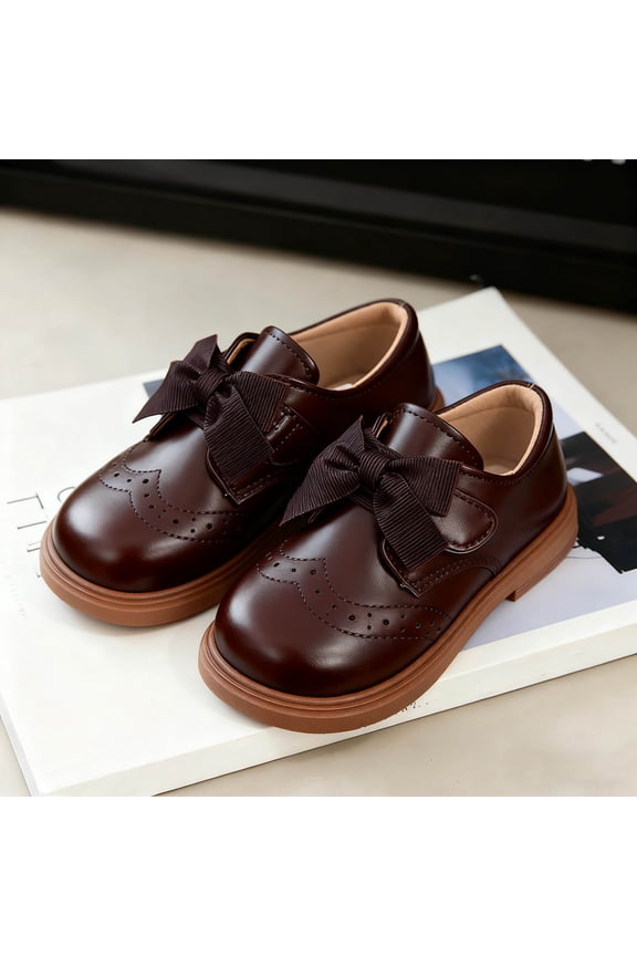 Girls Dress Shoes, Platform Sole Non Slip Fall Pull On Kids Flat Shoes Brown Size 6(Toddler)