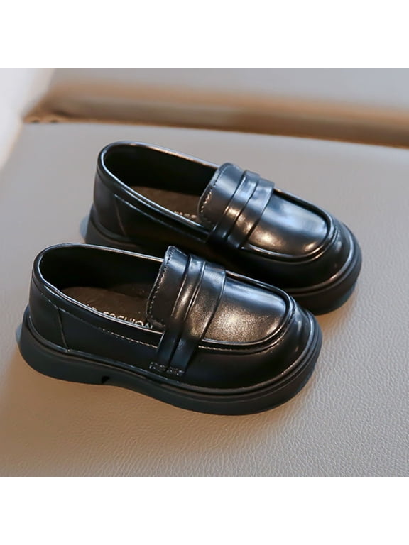 Girls Dress Shoes, Pull On Casual Platform Sole Fall Kids School Uniform Shoes Black Size 11(Little Kids)