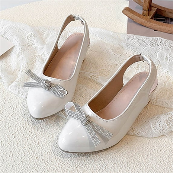 FSYBOA Girls Dress Shoes, Pull On Dance Low Heel Closed Toe Kids Flat Shoes Beige Size 1(Big Kids)