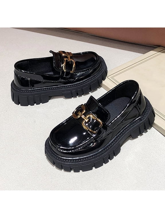 Girls Dress Shoes, Pull On Non Slip Platform Sole Gifts Kids Flat Shoes Black Size 11.5(Little Kids)
