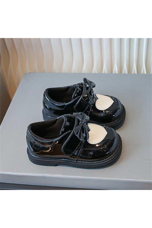 Girls Dress Shoes, Pull On Platform Sole Comfortable Non Slip Kids Flat Shoes Black Size 6.5(Toddler)