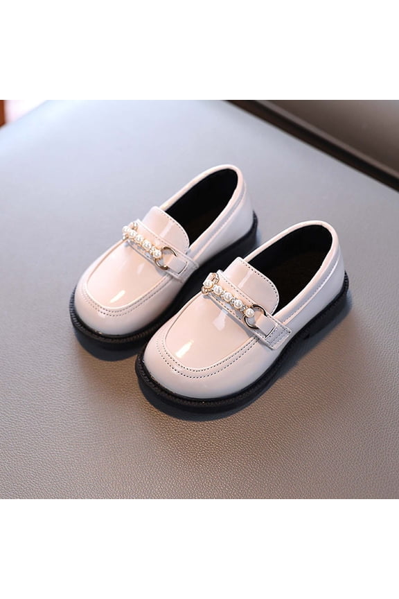 Girls Dress Shoes, Pull On Platform Sole Gifts Casual Kids School Uniform Shoes White Size 8T