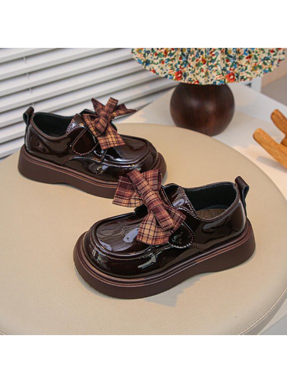 Girls Dress Shoes, Pull On Platform Sole Non Slip Casual Kids Flat Shoes Brown Size 11(Little Kids)