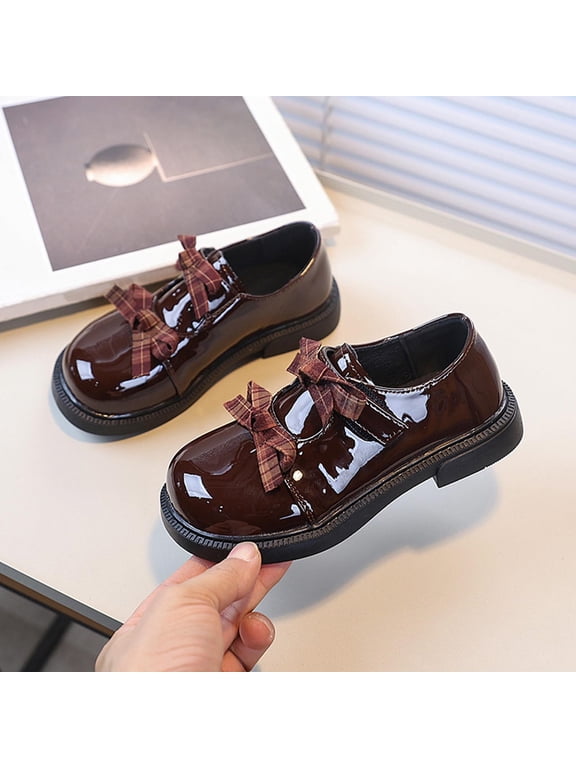 Girls Dress Shoes, Pull On Vacation Platform Sole Non Slip Kids Flat Shoes Brown Size 2(Big Kids)