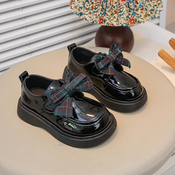 FSYBOA Girls Dress Shoes Size 1(Big Kids), Casual Non Slip Pull On Platform Sole Kids Flat Shoes Black