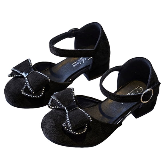 FSYBOA Girls Dress Shoes Size 11(Little Kids), Closed Toe Low Heel Fall Hook and Loop Strap Kids Flat Shoes Black