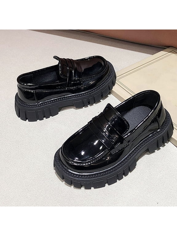 Girls Dress Shoes Size 13(Little Kids), Platform Sole Pull On Platform Sole Non Slip Kids Flat Shoes Black