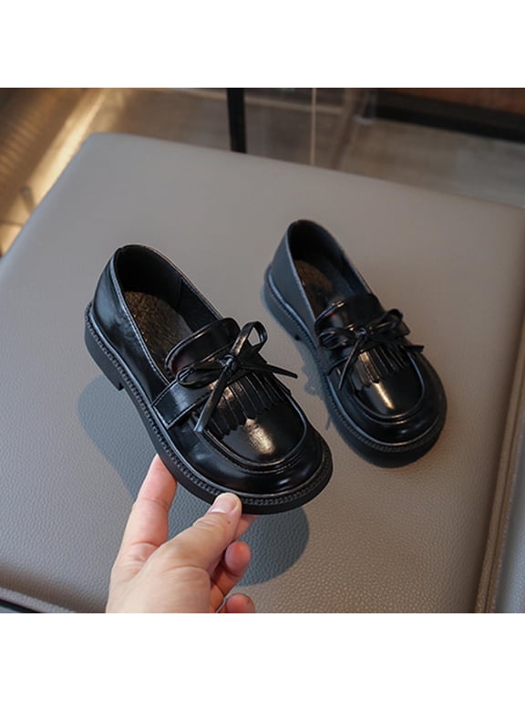 Girls Dress Shoes, Summer Non Slip Platform Sole Pull On Kids Flat Shoes Black Size 3(Big Kids)