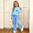 thumbnail image 1 of FSYBOA Girls Fall Outfit Set, 2 Piece Crew Neck Pullover Long Sleeve Graphic Tops and Flare Leg Pants Light Blue Size 11-12T, 1 of 8