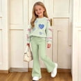 thumbnail image 1 of FSYBOA Girls Fall Outfit Set Size 7-8, Long Sleeve Crew Neck Pullover 2 Piece Graphic Tops and Flare Leg Pants Green, 1 of 8