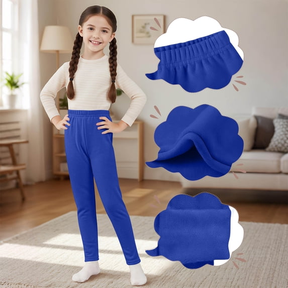 FSYBOA Girls Fleece Leggings, Athletic Stretch Casual Elastic Waist Fall Pants Blue Size 3-4T