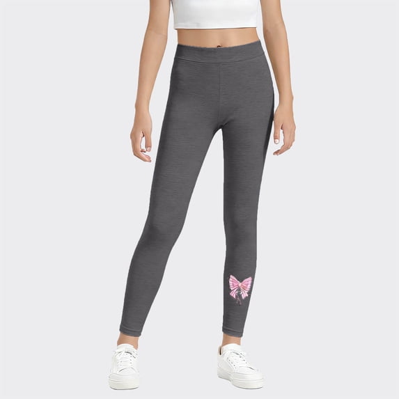 FSYBOA Girls Fleece Leggings, High Waist Casual Stretch Yoga Fall Pants Dark Gray Size 2-3T