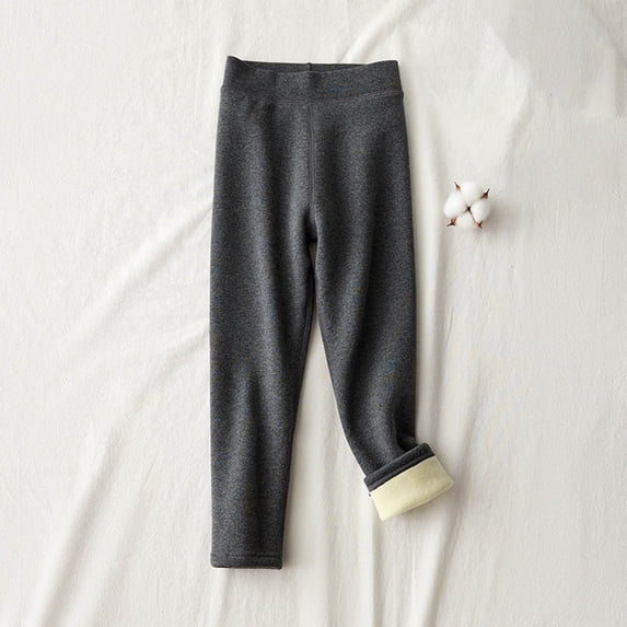 FSYBOA Girls Fleece Lined Leggings, Elastic Waist Casual Stretch Warm Fall Pants Dark Gray Size 10-11T